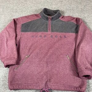 VTG Hugo Boss Sweatshirt‎ Mens L Purple Quarter Zip Fleece Embroidered Spell Out